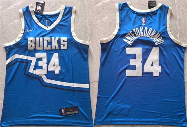 Men%27s Milwaukee Bucks #34 Giannis Antetokounmpo Royal 2024 City Edition Stitched Basketball Jersey->minnesota timberwolves->NBA Jersey